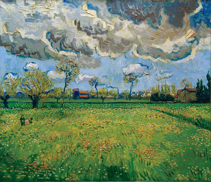 Vincent van Gogh, Wiesen (Arles) (Himmel (Natur), Landschaft, Wolken, Wiese, Klassische Moderne, Impressionismus, Wohnzimmer, Treppenhaus, Wunschgröße, bunt)