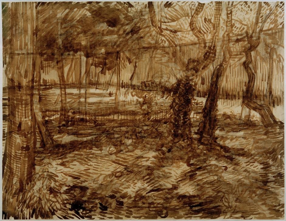 Vincent van Gogh, Ecke im Garten der Heilanstalt (Garten und Park, Krankenhaus, Hausgarten, Hospital, Bäume, Zeichnung, Studie, Klassische Moderne, Impressionismus, Wohnzimmer, Treppenhaus, Wunschgröße,)