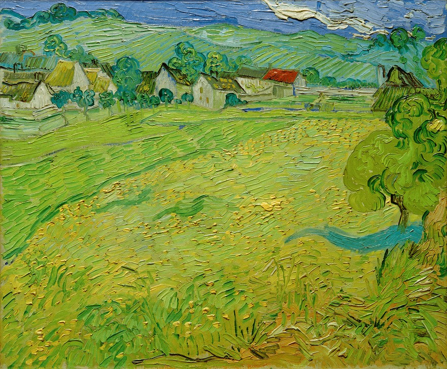 Vincent van Gogh, Blick auf Les Vessenots bei Auvers (Landschaft, Dorf, Häuser, Frankeich, Klassische Moderne, Impressionismus, Wohnzimmer, Treppenhaus, Wunschgröße, bunt)