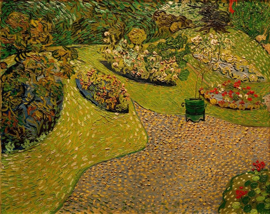 Vincent van Gogh, Garten in Auvers (Garten und Park, Landschaft, Weg, Ziergarten, Blumen, Rabatte, Blumenbeete, Klassische Moderne, Impressionismus, Wohnzimmer, Treppenhaus, Wunschgröße, bunt)