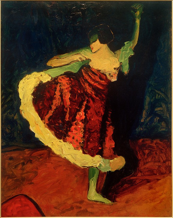 Erma Barrera-Bossi, Tänzerin in Rot (Frau, Tänzerin, Ballett, Tanz, Beweglichkeit, Klassische Moderne, Expressionismus, Wunschgröße, Wohnzimmer)