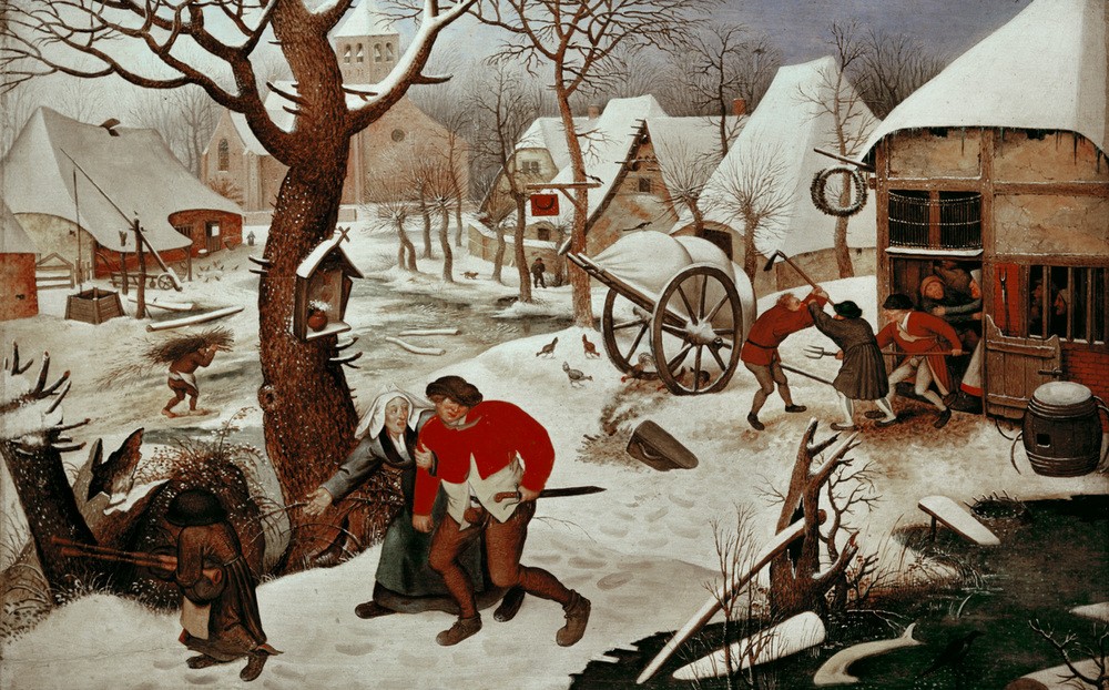 Pieter Brueghel der Jüngere, Rückkehr von der Herberge (Alkohol,Dorf,Ehepaar,Essen Und Trinken,Flämische Kunst,Gasthaus,Gastronomie,Jahreszeiten,Kunst,Landschaft,Volkskunde,Winter,Schnee,Genussmittel,Barock,Nahrungsmittel,Alkoholismus,Restaurant,Betrunken,Schlägerei,Architekturdarstellung,Niederländische Kunst)