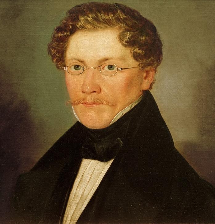 Carl Spitzweg, Selbstbildnis (Brille,Deutsche Kunst,Künstler,Kunst,Maler (Künstler),Mann,Bart,Selbstbildnis,Biedermeier,Schnurrbart,Portrait,Blick Aus Dem Bild,Brustbild,Person)