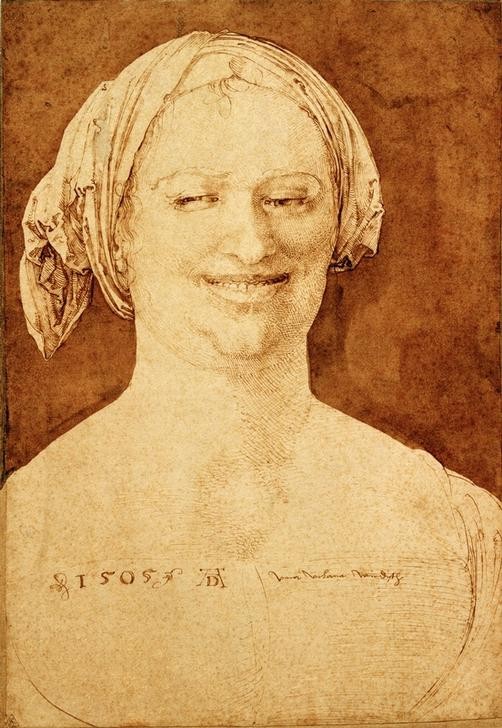 Albrecht Dürer, Windische Bäuerin (Deutsche Kunst,Frau,Kopfbedeckung,Kunst,Mensch,Volkskunde,Renaissance,Lachen,Portrait,Bäuerin,Lächeln,Landbevölkerung,Mimik,Monogramm,Brustbild,Dorfbewohner,Positive Stimmungen Und Gefühle,Land Und Leute,Kopftuch)