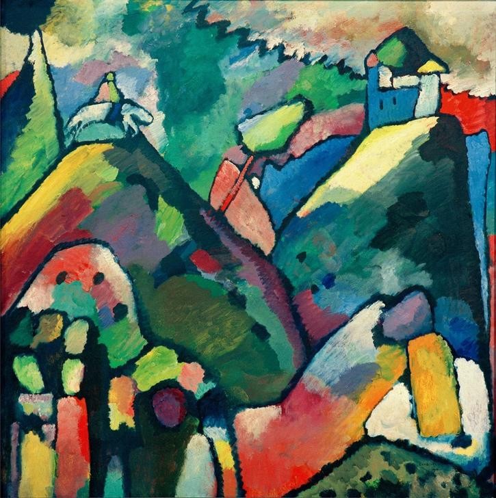 Wassily Kandinsky, Improvisation 9 (Haus,Kunst,Landschaft,Reiter,Expressionismus,Der Blaue Reiter,Russische Kunst,Abstraktion,Neue Kuenstlervereinigung Muenchen,Improvisation,Farbigkeit,Farbe)