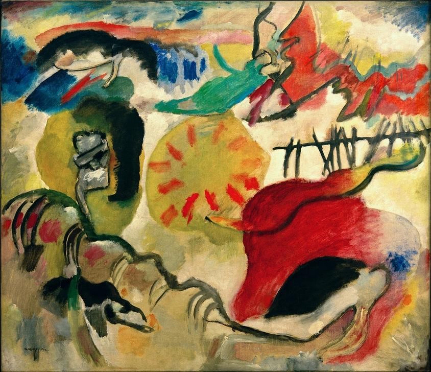 Wassily Kandinsky, Improvisation 27 (Garten der Liebe II) (Kunst,Landschaft,Liebe,Expressionismus,Liebesgarten,Der Blaue Reiter,Abstrakte Kunst,Russische Kunst,Abstraktion,Neue Kuenstlervereinigung Muenchen,Improvisation,Signatur,Garten)