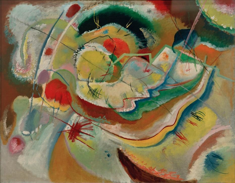 Wassily Kandinsky, Kleines Bild mit Gelb (Kunst,Expressionismus,Der Blaue Reiter,Abstrakte Kunst,Russische Kunst,Abstraktion,Neue Kuenstlervereinigung Muenchen,Farbigkeit,Signatur,Farbe)
