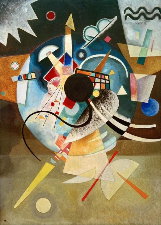 Wassily Kandinsky, Ein Zentrum (Bauhaus,Geometrie,Kunst,Expressionismus,Geometrisch,Der Blaue Reiter,Abstrakte Kunst,Russische Kunst,Kreis,Monogramm,Abstraktion,Neue Kuenstlervereinigung Muenchen,Viereck,Halbkreis,Form,Farbigkeit,Signatur,Farbe)