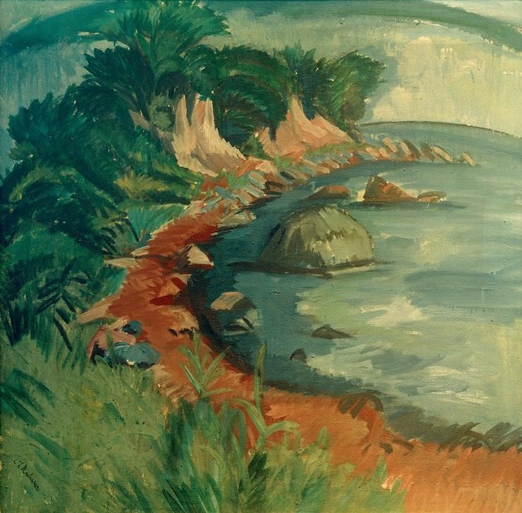 Ernst Ludwig Kirchner, Küste in Fehmarn (Insel,Deutsche Kunst,Küste,Kunst,Landschaft,Meer,Expressionismus,Die Brücke,Ufer,Signatur)
