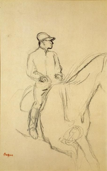 Edgar Degas, Jockey monté (Kunst,Pferdesport,Pferd (Tier),Sport,Impressionismus,Reiter,Jockey,Französische Kunst,Pferderennen,Reiten,Privatsammlung)