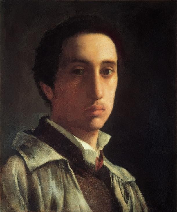 Edgar Degas, Selbstbildnis (Kunst,Maler (Künstler),Impressionismus,Selbstbildnis,Französische Kunst,Blick Aus Dem Bild,Malerkittel,Junger Mann)