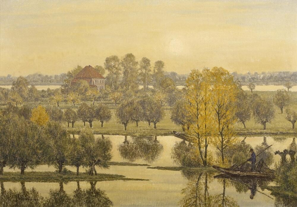 Max Clarenbach, Morgenstimmung in den Rheinauen bei Wittlaer (FISCHER, KUNST, SONDERBUND)