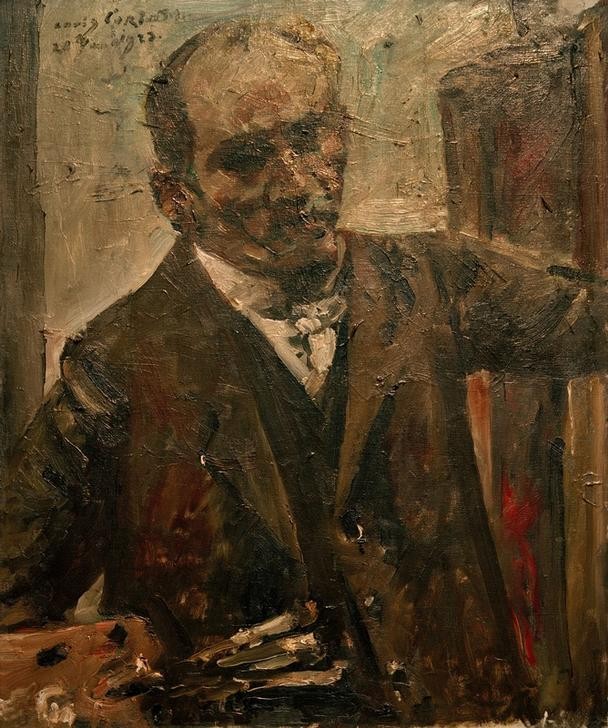 Lovis Corinth, Selbstporträt mit Palette (Deutsche Kunst,Künstler,Maler (Künstler),Mann,Alter,Impressionismus,Selbstbildnis,Künstler Bei Der Arbeit,Portrait,Palette,Pinsel,Person)