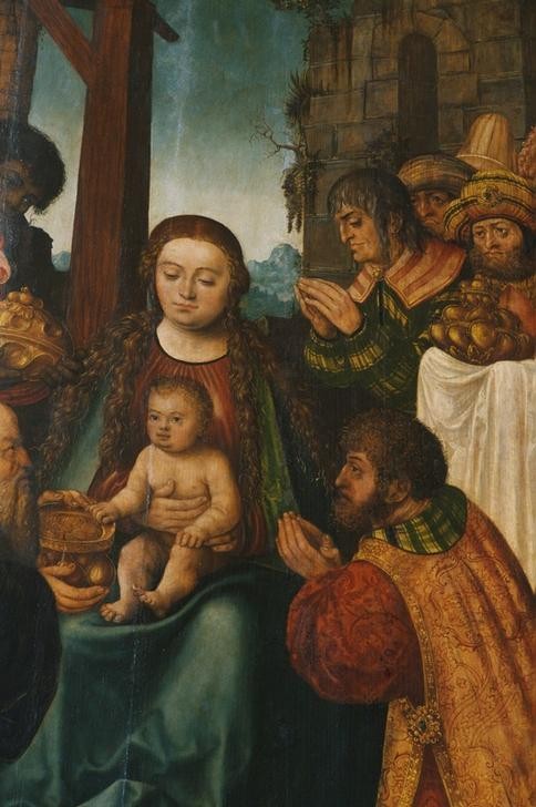 Lucas Cranach der Ältere, Anbetung der Heiligen Drei Könige (Christentum,Deutsche Kunst,Religion,Renaissance,Neues Testament,Bibel,Anbetung Der Könige,Kindheit Jesu)