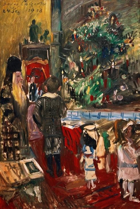 Lovis Corinth, Weihnachtsbescherung (Bescherung,Deutsche Kunst,Familie,Feste,Mädchen,Mutter Und Kind,Szenen Zu Hause,Weihnachtsbaum,Weihnachten (Kalenderfeste),Impressionismus,Tochter,Künstlerfrau,Knabe,Sohn,Kinderleben,Heiligabend)