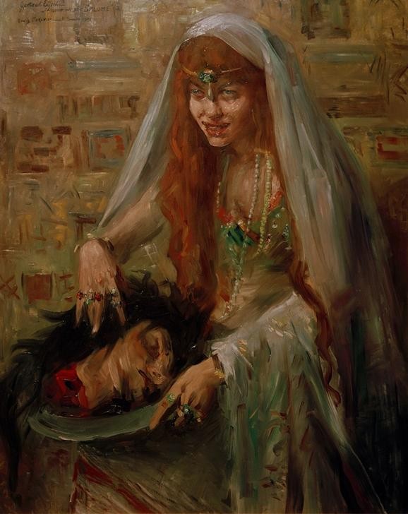 Lovis Corinth, Gertrud Eysold als Salome (Christentum,Deutsche Kunst,Enthaupten,Religion,Theater,Impressionismus,Neues Testament,Bibel,Nekrophilie,Rote Haare,Kopf,Jahrhundertwende,Haupt Des Johannes)