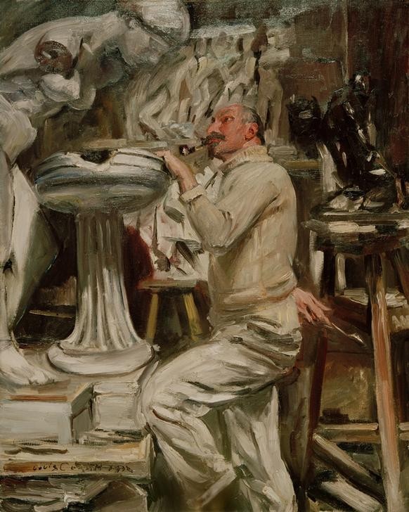 Lovis Corinth, Porträt des Bildhauers Friedrich (Atelier,Bildhauer,Deutsche Kunst,Künstlerleben,Mann,Impressionismus,Künstler Bei Der Arbeit,Portrait,Skulptur Im Bild,Person)