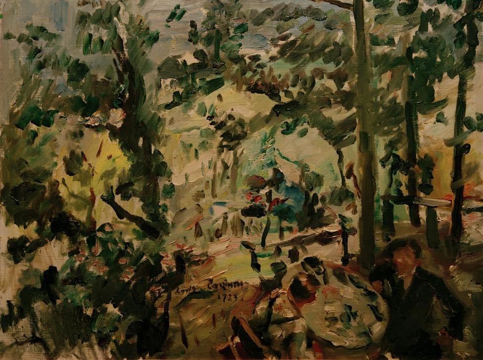 Lovis Corinth, Walchensee, auf der Terrasse (Deutsche Kunst,Kunst,Landschaft,Maler (Künstler),Terrasse,Impressionismus,Menschen Im Garten,Gedeckter Tisch)