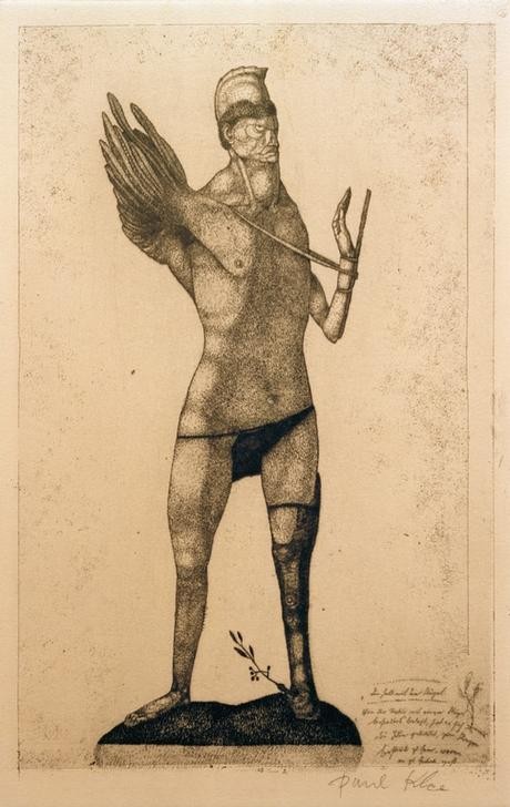 Paul Klee, Der Held mit dem Flügel (Deutsche Kunst,Mann,Mythologie,Prothese,Akt,Surrealismus,Verletzung,Invalide,Behinderte,Fraktur,Schweizerische Kunst,Behinderter,Holzbein,Krüppel,Armschiene,Beinprothese,Behinderung,Flügel (Schwinge))