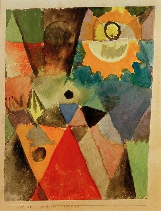 Paul Klee, Mit der Gaslampe (Stilleben mit der Gaslampe) (Deutsche Kunst,Gaslicht,Kunst,Lampe,Stillleben,Abstrakte Kunst,Schweizerische Kunst,Abstraktion,Farbigkeit)
