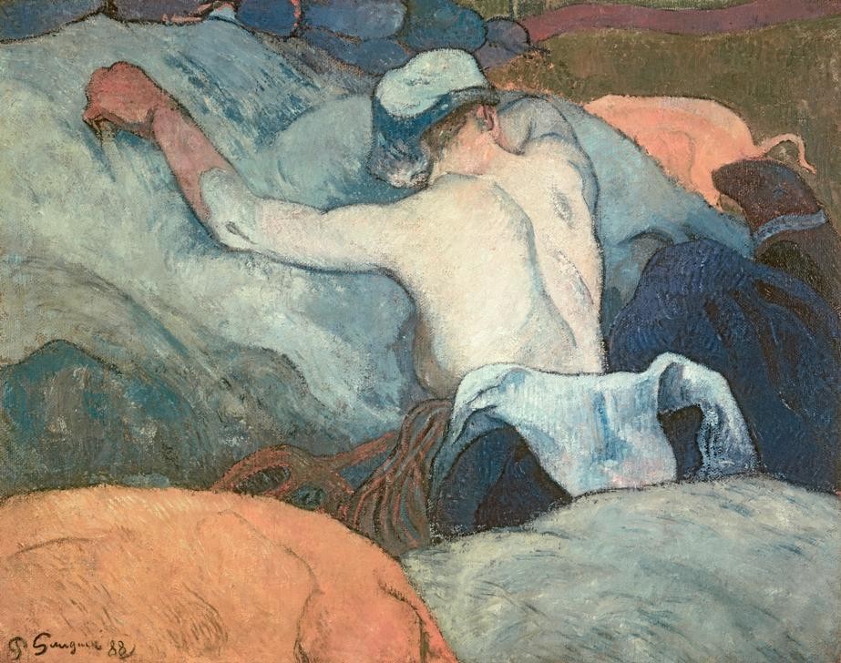 Paul Gauguin, Dans le foin (Ernte,Frau,Pause,Sommer,Volkskunde,Heu,Rückenakt,Französische Kunst,Halbakt,Rücken,Ausruhen,Synthetismus,Schule Von Pont-Aven,Land Und Leute,Landwirtschaft)