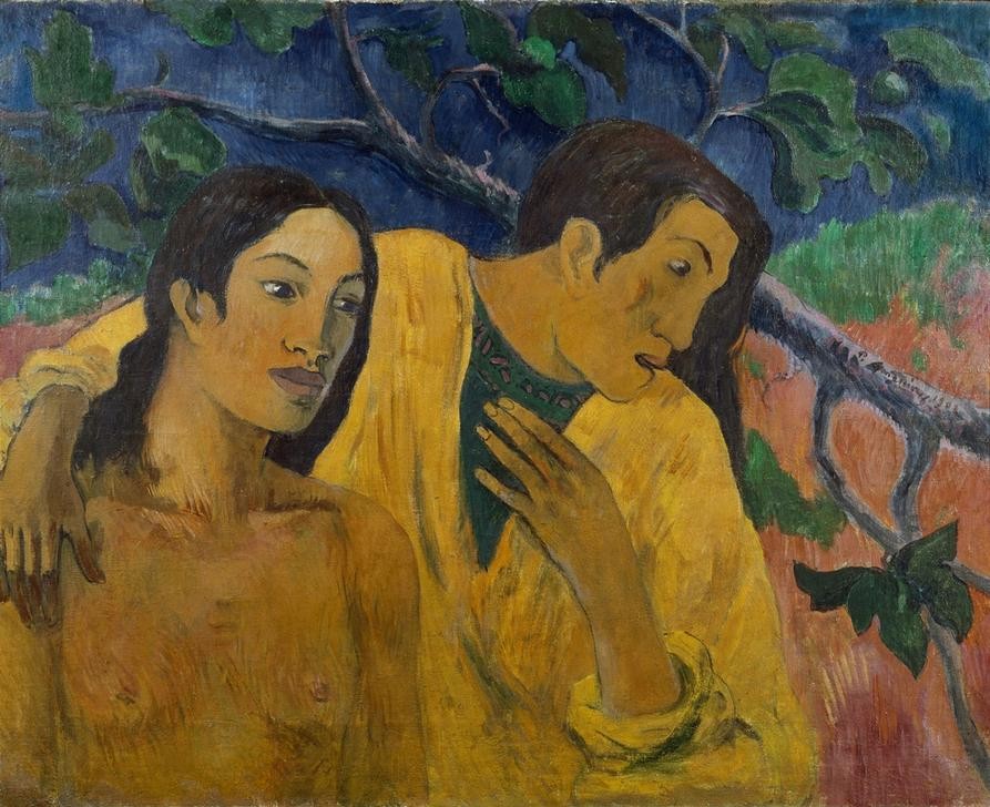 Paul Gauguin, Les Amants (Frau,Kunst,Liebe Und Ehe,Liebespaar,Mann,Mensch,Völkerkunde,Akt,Portrait,Umarmung,Französische Kunst,Nacktheit,Paar,Halbakt,Exotik,Jahrhundertwende,Doppelportrait,Synthetismus)