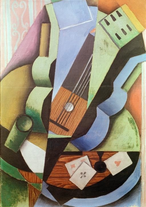 Juan Gris, Les trois cartes (Kunst,Musik,Instrument,Kubismus,Stillleben,Spanische Kunst,Spielkarten)