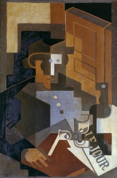 Juan Gris, Le Tourangeau (Mann,Mensch,Hut,Pfeife (Tabak),Kubismus,Portrait,Zeitung,Flasche,Spanische Kunst)