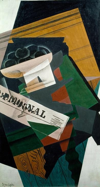 Juan Gris, Nature morte au journal (Glas,Kunst,Kubismus,Stillleben,Zeitung,Spanische Kunst)