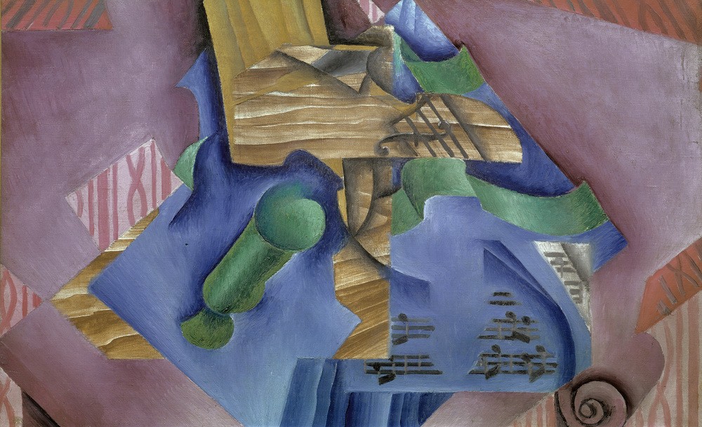 Juan Gris, Violon et verre (Nature morte) (Glas,Kunst,Musik,Noten,Geige,Instrument,Kubismus,Stillleben,Spanische Kunst)