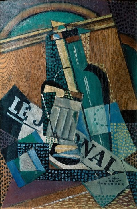 Juan Gris, Le journal (Kunst,Kubismus,Stillleben,Zeitung,Flasche,Spanische Kunst,Schrift)