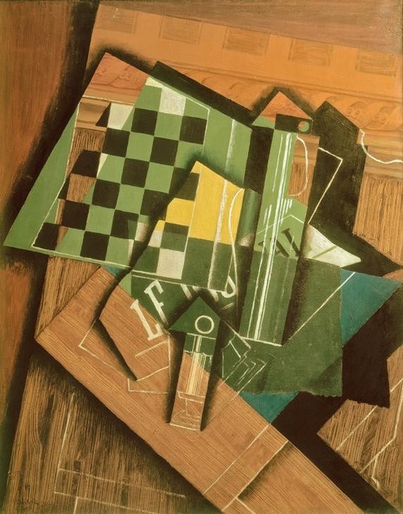 Juan Gris, Le damier (Brettspiel,Kunst,Schach,Holz,Kubismus,Stillleben,Spanische Kunst,Schachbrett,Schrift)