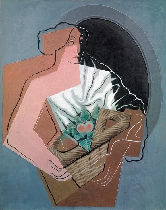 Juan Gris, La femme au panier (Frau,Früchte,Mensch,Obst,Kubismus,Portrait,Spanische Kunst,Korb,Obstkorb)
