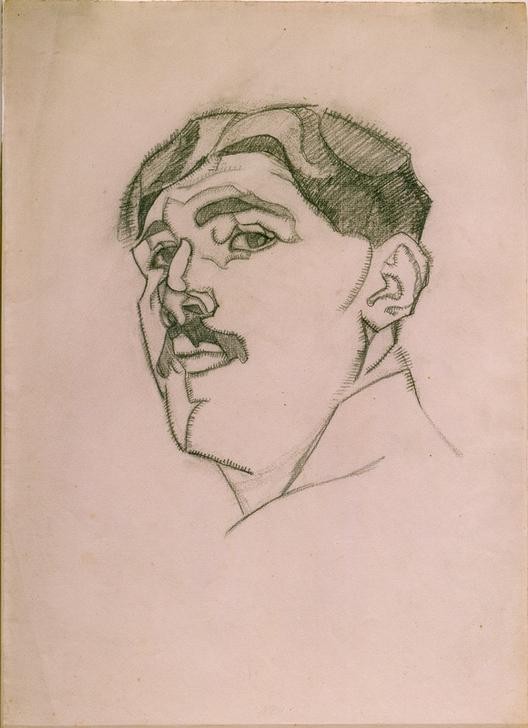 Juan Gris, Selbstbildnis (Künstler,Kunst,Maler (Künstler),Mann,Bart,Selbstbildnis,Kubismus,Schnurrbart,Portrait,Spanische Kunst,Blick Über Die Schulter,Junger Mann)