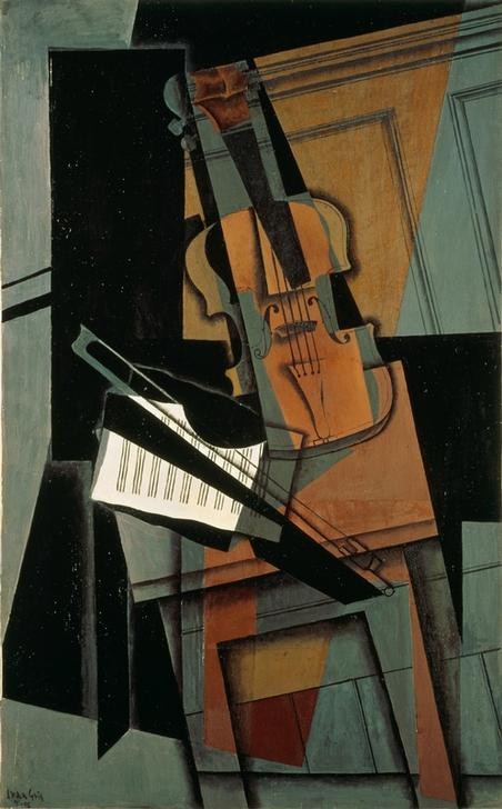 Juan Gris, Le violon (Kunst,Musik,Noten,Geige,Instrument,Kubismus,Stillleben,Bogen (Streichinstrument),Spanische Kunst,Notenpapier)