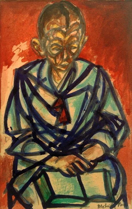 Laszlo Moholy-Nagy, Ohne Titel (Seemann Miklós, in Buch lesend) (Bauhaus,Buch,Kunst,Mann,Portrait,Lesen (Allgemein),Ungarische Kunst,Seemann,Matrose,Buch (Aufgeschlagen),Besatzung (Mannschaft),Schifffahrt)
