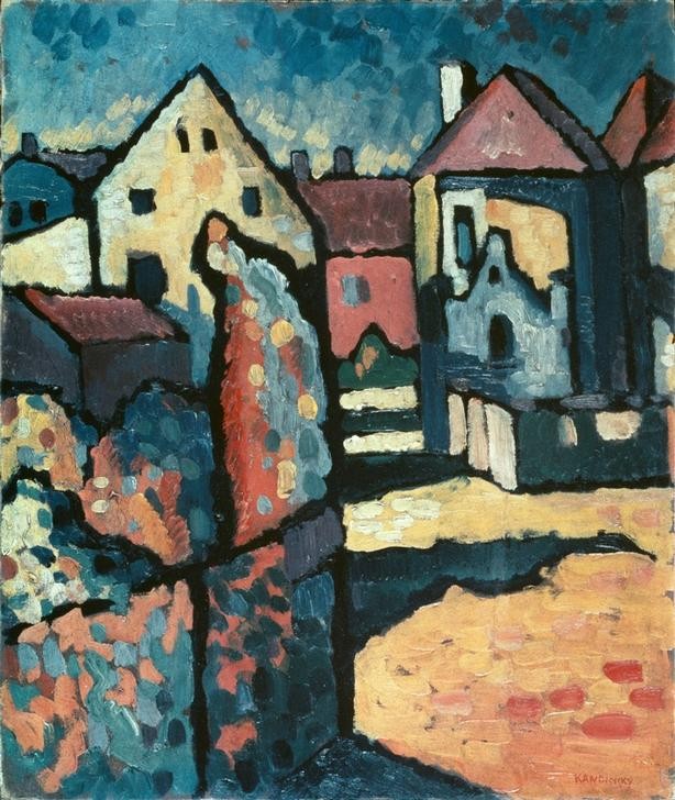 Wassily Kandinsky, Dorf (Dorf, Kunst, Straße, Platz, Schatten, Expressionismus, Der Blaue Reiter, Russische Kunst, Architektur, Wohnzimmer, Treppenhaus, Wunschgröße, bunt)