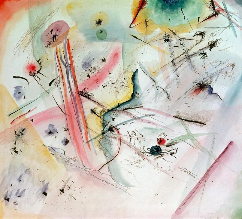 Wassily Kandinsky, Composition à bandes rouges et bleues (Kunst,Expressionismus,Der Blaue Reiter,Abstrakte Kunst,Russische Kunst,Abstraktion,Neue Kuenstlervereinigung Muenchen,Farbigkeit,Signatur,Farbe)