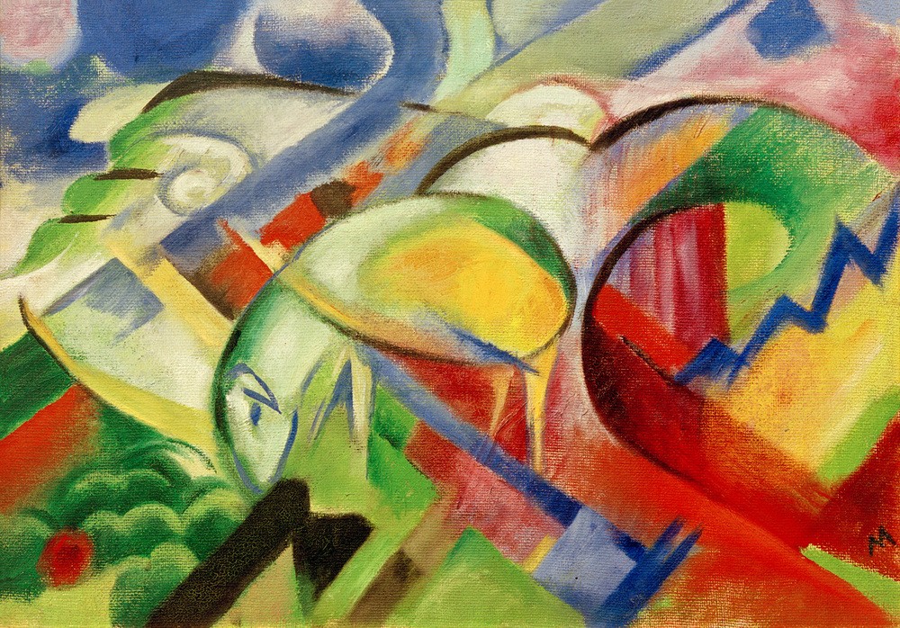 Franz Marc, Schaf (Deutsche Kunst,Zoologie,Expressionismus,Der Blaue Reiter,Schaf,Tier,Monogramm,Abstraktion,Farbigkeit,Nutztier)