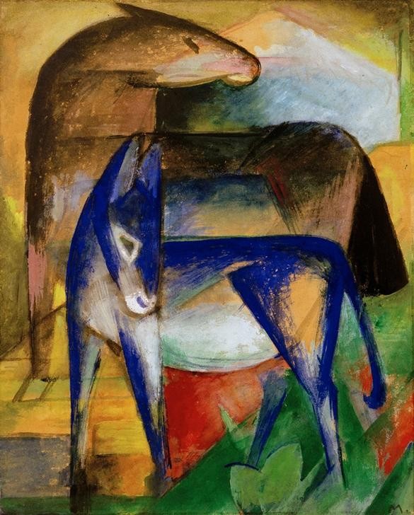 Franz Marc, Zwei blaue Esel (Deutsche Kunst,Zoologie,Esel,Expressionismus,Der Blaue Reiter,Tier,Nutztier)