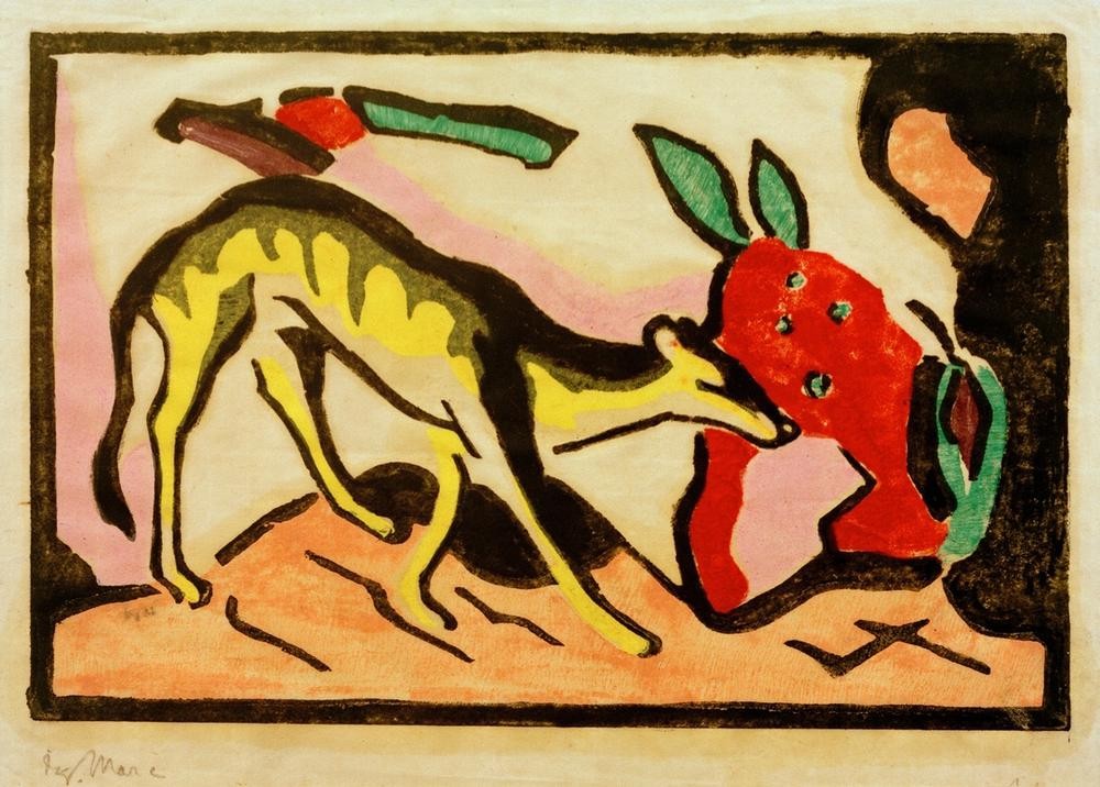 Franz Marc, Fabeltier (Deutsche Kunst,Mythologie,Fabelwesen,Expressionismus,Der Blaue Reiter,Tier,Monogramm)