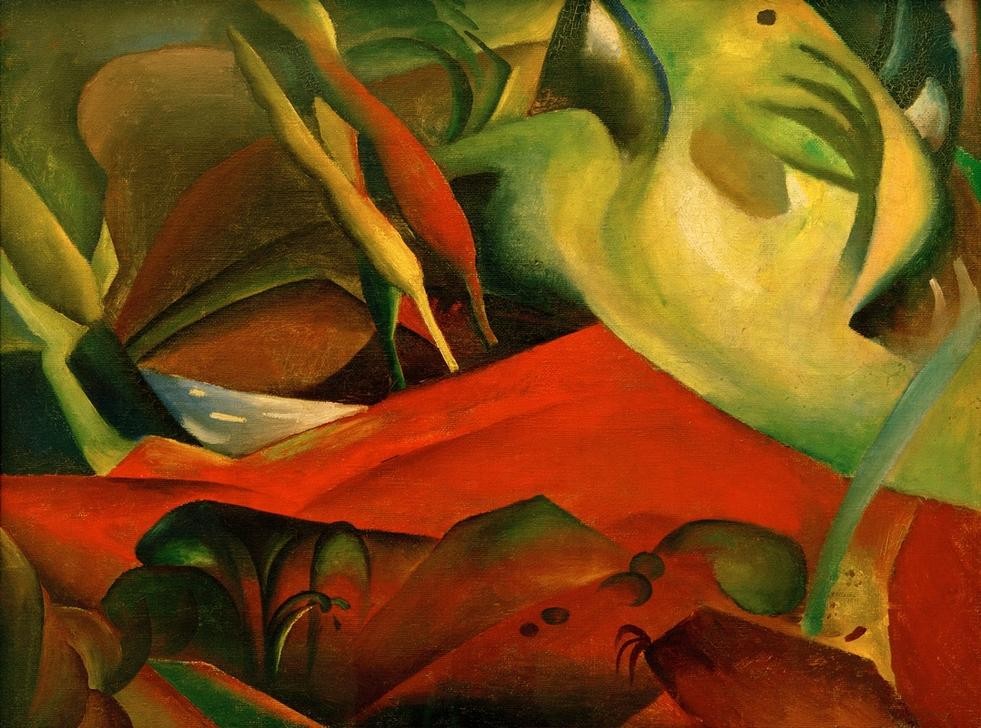 August Macke, Sturm (Herbst, Wetter, Wind, Sturm, abstrakte Formen, Pflanzen,  Wohnzimmer, Treppenhaus, Expressionismus,  Klassische Moderne, Malerei, Wunschgröße, bunt)