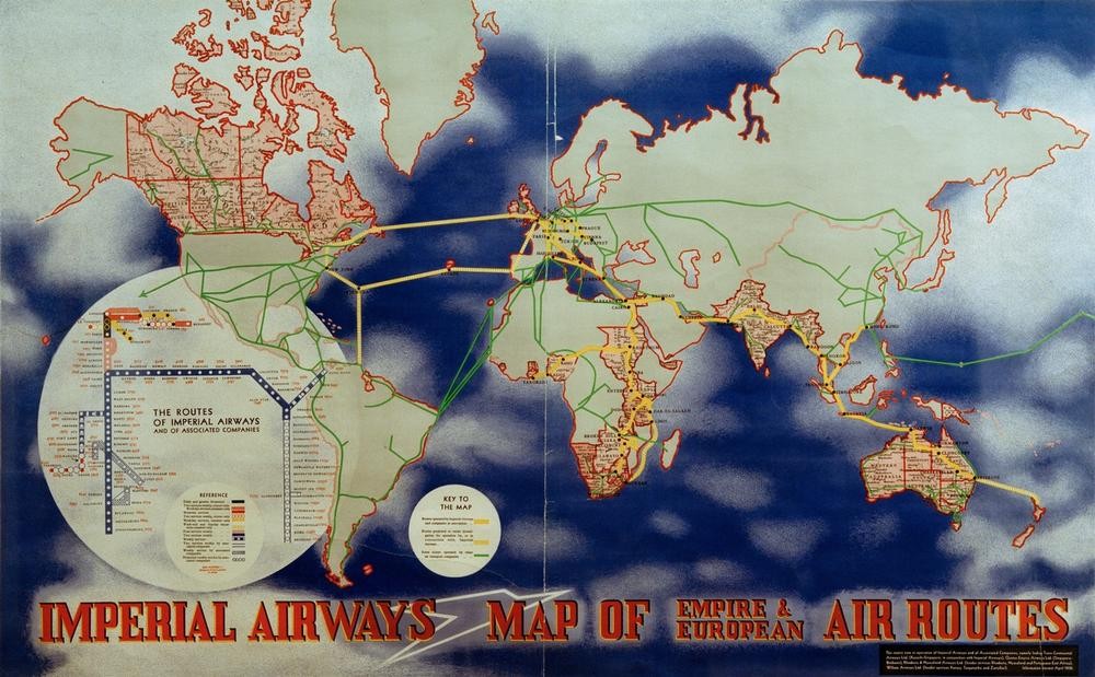 Laszlo Moholy-Nagy, Imperial Airways Map of Empire and European Air Routes (Luftfahrt,Verkehr,Weltkarte,Ungarische Kunst,Gebrauchsgrafik,Imperial Airways,Landkarte,Fluggesellschaft)