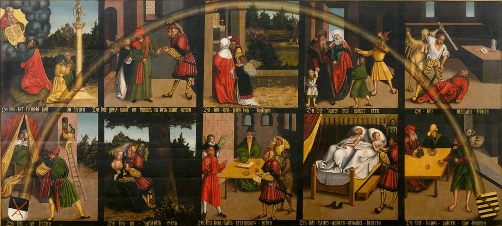 Lucas Cranach der Ältere, Die Zehn Gebote (Christentum,Deutsche Kunst,Religion,Renaissance,Altes Testament,Bibel,Zehn Gebote,Jüdisch-Christlich)