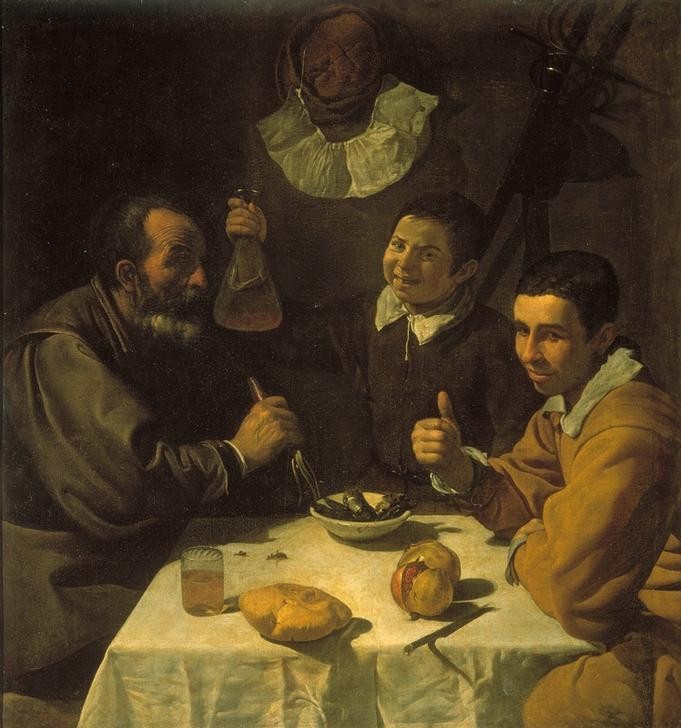 Diego Rodriguez de Silva y Velasquez, Das Frühstück (Brot,Essen Und Trinken,Tafelsitten,Barock,Frühstück,Caravaggisten,Muschel,Spanische Kunst,Granatapfel,Gute Laune)