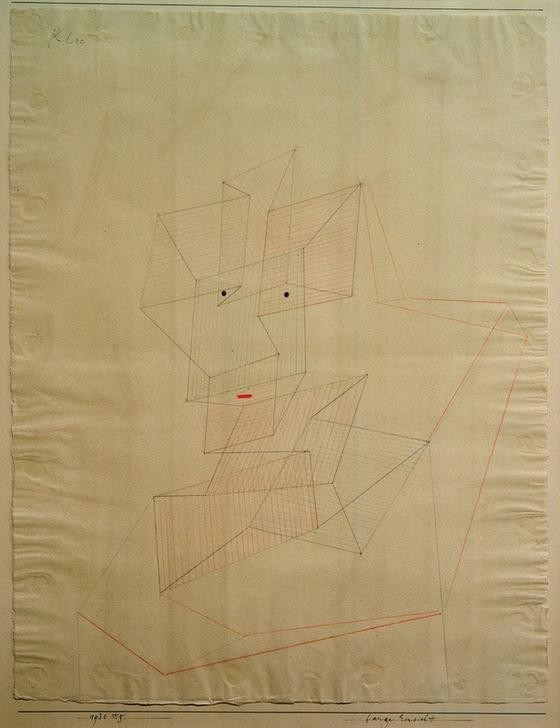 Paul Klee, Bange Einsicht (Bauhaus, Geometrie, figurativ, Geometrische Figur, Zeichnung,  Buntstiftzeichnung, Abstraktion, Parallelen, Klassische Moderne, Wunschgröße, Wohnzimmer, Treppenhaus)