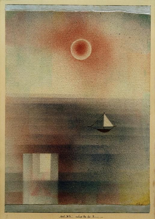 Paul Klee, Ruhige See bei Z… (Bauhaus, Boot, Sonne, Meer, Segelboot, Marinemalerei,  Abstraktion, Klassische Moderne, Wunschgröße, Wohnzimmer, Treppenhaus, bunt)