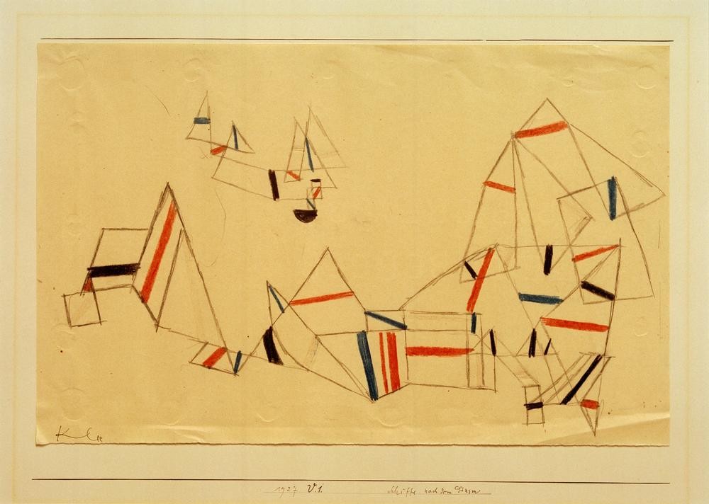 Paul Klee, Schiffe nach dem Sturm (Bauhaus,Boot,Geometrie,Kunst,Schiff,Segelschiff,Meer,Segelboot,Geometrisch,Abstrakte Kunst,Seenot,Schweizerische Kunst,Dreieck,Abstraktion,Segel,Sturm)