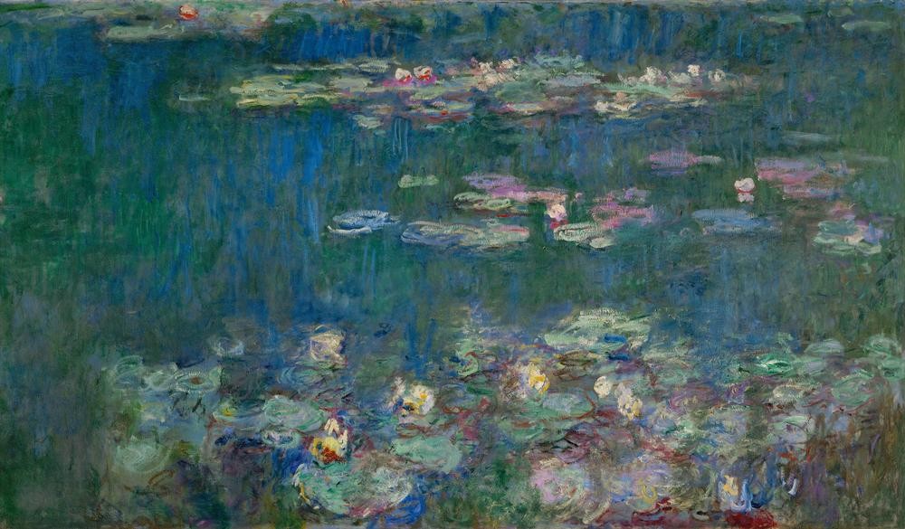 Claude Monet, Le Bassin aux nymphéas sans saules, Reflets verts (Der Seer (Botanik,Landschaft,Wasser,Wasserpflanze,Impressionismus,See,Spiegelung,Seerose,Französische Kunst,Blume,Blatt,Gartenteich,Pflanze,Wasserlilie,Garten)