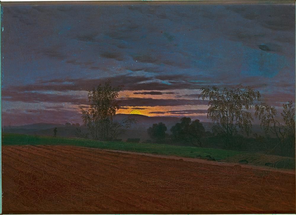 Caspar David Friedrich, Sturzacker (Landschaft, Sonnenuntergang, Tageszeiten, Abend, Acker, Dämmerung,Klassiker, Wohnzimmer, Treppenhaus, Malerei, Romantik, Wunschgröße, bunt)